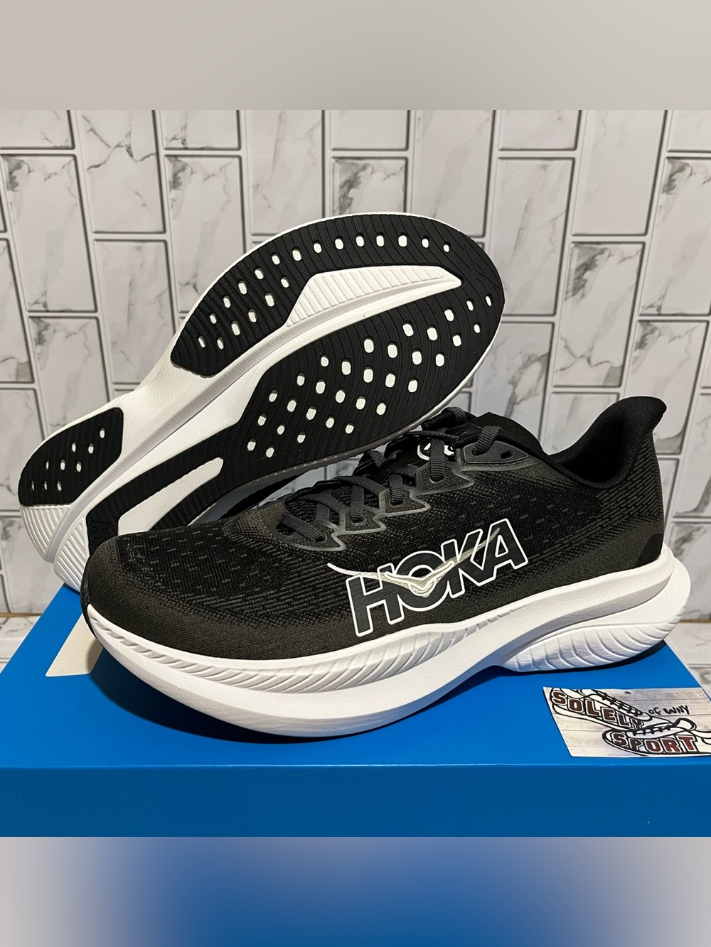 New Hoka One One Mach 6 Running Shoes Black White Mens Size Training Gym - Picture 4 of 16